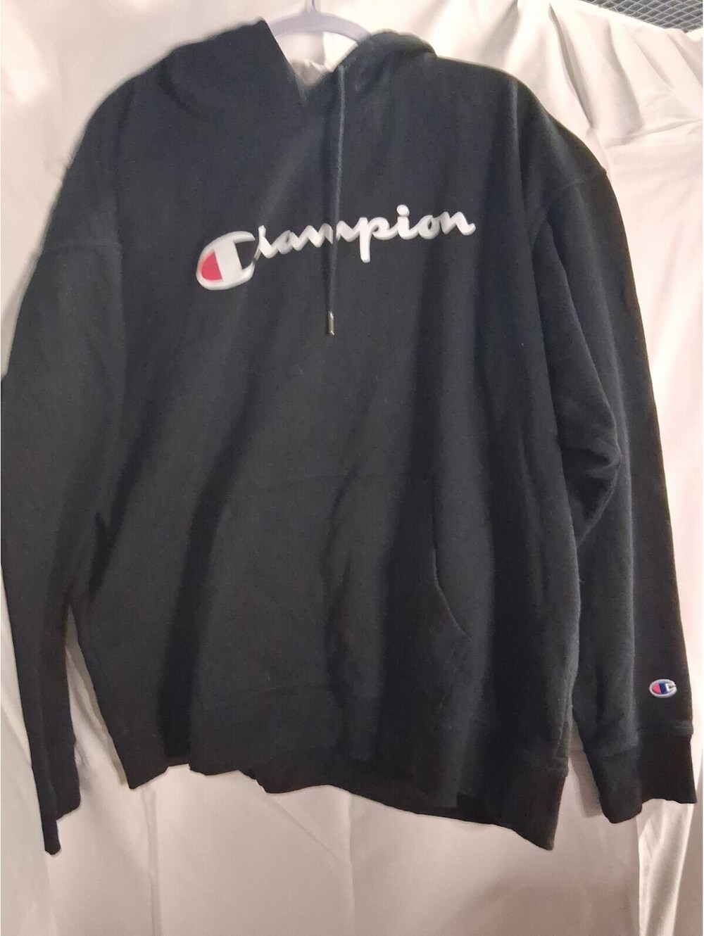 Champion Hoodie Mens 2XL Black Pullover Sweatshirt Logo L2